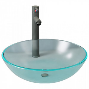 Chiuvetă rotunda cu robinet si scurgere tip push, sticlă mătuită - V3098447V
