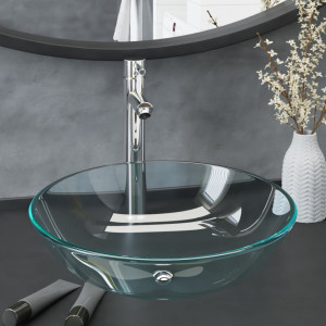Chiuvetă rotunda cu robinet si scurgere tip push, sticlă - V3098439V - Img 2