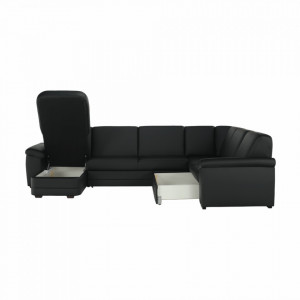 Colţar în formă de U, piele ecologică neagră, model stânga, 330x88x215/153 cm - TP108350 - Img 15