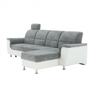 Colţar mic, piele ecologică alb/material textil gri, model dreapta, 260x86/106x168 cm - TP149896 - Img 11