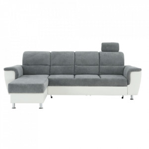 Colţar mic, piele ecologică alb/material textil gri, model stânga, 260x86/106x168 cm - TP149895 - Img 15