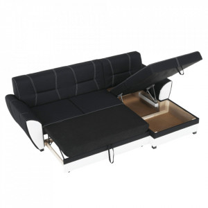 Colţar, piele ecologică albă și material textil negru, model dreapta, 250x83x160 cm - TP96985 - Img 5