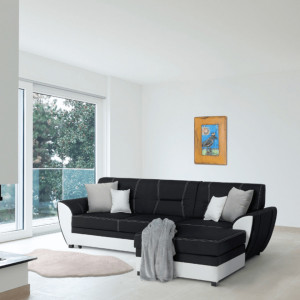 Colţar, piele ecologică albă și material textil negru, model dreapta, 250x83x160 cm - TP96985 - Img 10