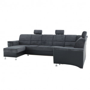 Colţar, piele ecologică negru/material, model dreapta, 325x86/106x168/217 cm - TP149898 - Img 6