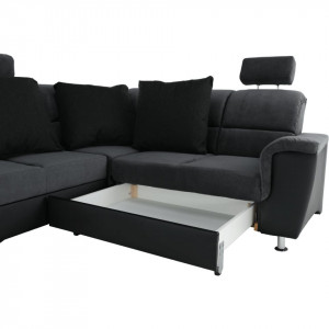 Colţar, piele ecologică negru/material, model dreapta, 325x86/106x168/217 cm - TP149898 - Img 14