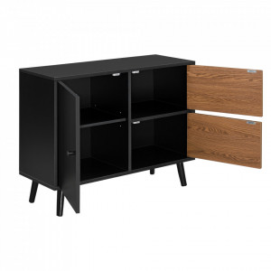 Comoda cu 3 usi negru/efect lemn nuanta inchisa - P76973410 - Img 3