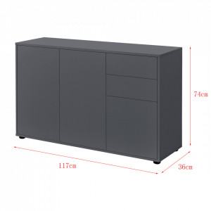 Comoda cu 3 usi si 2 sertare, 74 x 117 x 36 cm, gri inchis mat - P71488100 - Img 2