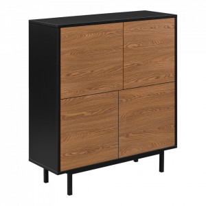 Comoda cu 4 usi, 93 x 80 x 30 cm negru/efect lemn nuanta inchisa - P76973408 - Img 2