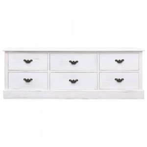 Comodă TV, alb antichizat, 108x30x40 cm, lemn masiv paulownia - V338532V
