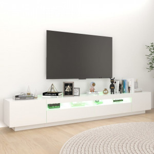 Comodă TV cu lumini LED, alb, 260x35x40 cm - V3081915V - Img 4