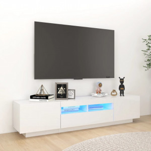 Comodă TV cu lumini LED, alb extra lucios, 180x35x40 cm - V3081903V - Img 2