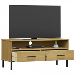 Comodă TV cu picioare metalice, maro, lemn masiv pin - V351024V - Img 3
