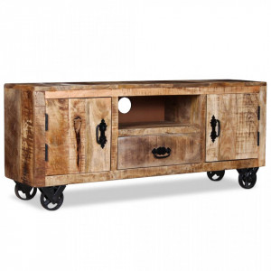 Comoda TV din lemn de mango nefinisat, 120 x 30 x 50 cm - V243983V - Img 4