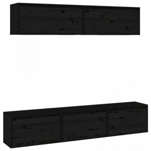 Comode TV, 5 buc., negru, lemn masiv de pin - V3100153V