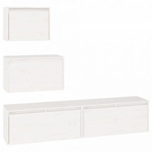 Comode TV, alb, 4 buc., lemn masiv de pin - V3100145V