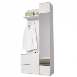 Cuier pentru hol, alb, cu oglinda, 90x195x34 cm - TP238804 - Img 2