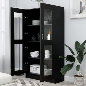 Dulap cu vitrina, negru, 82,5 x 30,5 x 150 cm, PAL - V802760V - Img 3