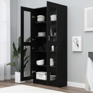 Dulap cu vitrină, negru, 82,5 x 30,5 x 185,5 cm, PAL - V802769V - Img 3