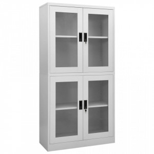Dulap de birou gri deschis 90x40x180 cm oțel/sticlă securizată - V335939V - Img 2