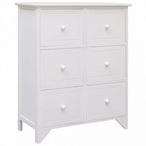 Dulap lateral, 6 sertare, alb, 60x30x75 cm, lemn de paulownia - V284097V