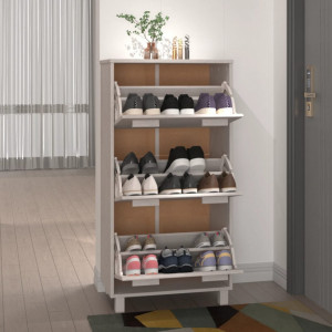 Dulap pantofi, alb, 59,5x35x117 cm, lemn masiv de pin - V340513V - Img 3