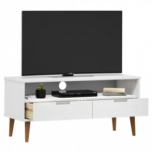 Dulap TV alb, 106x40x49 cm, din lemn masiv de pin - V350532V - Img 3
