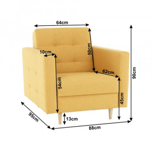 Fotoliu complet tapiţat, material textil muştar, 88x90x95 cm - TP209300 - Img 9