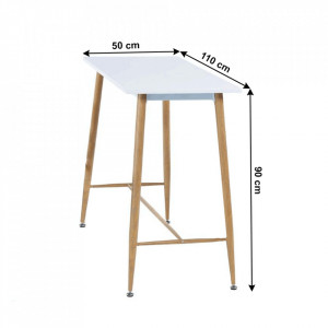 Masă de bar, alb /culoarea fag, MDF / metal, 110x50 cm - TP297902 - Img 2