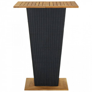 Masă de bar, negru, 80x80x110 cm, poliratan/lemn masiv acacia - V313465V - Img 3