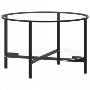Masă de ceai, negru și transparent,70 cm, sticlă securizată - V331617V