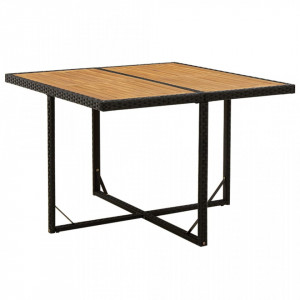 Masă de grădină, negru, 109x107x74 cm, poliratan și lemn acacia - V316790V - Img 2