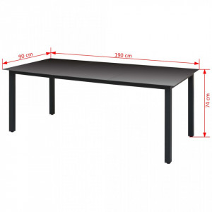 Masa de gradina, negru, 190 x 90 x 74 cm, aluminiu si sticla - V42789V - Img 3
