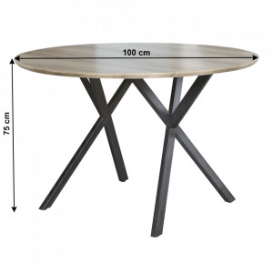 Masă de sufragerie, culoarea stejar gri / negru, diametru 100 cm - TP297845 - Img 2