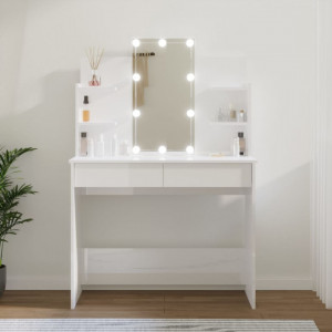 Masă de toaletă cu LED, alb extralucios, 96x40x142 cm - V808825V - Img 2