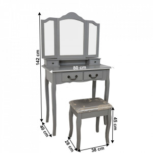 Masă de toaletă cu scaun, gri, 80 cm - TP287070 - Img 2