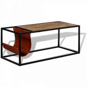 Masuta cafea cu suport reviste din piele naturala, 110x50x45 cm - V244241V - Img 4