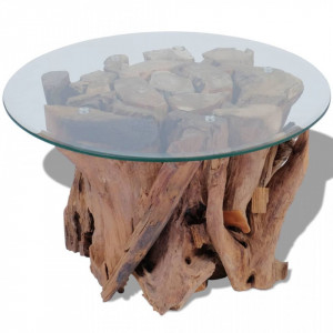 Masuta de cafea, 60 cm, lemn masiv de tec erodat - V243474V - Img 3