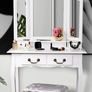 Măsuţă de toaletă cu scaun, alb, 80 cm - TP228277 - Img 4