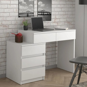 MBBIA2 - Birou 113 cm, Stanga/Dreapta, masa de calculator cu 5 sertare, office - Alb - Img 1