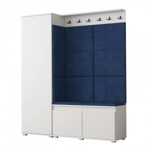MBCUIAR2 - Set Cuier hol, 154x37x177 cm - 6 agatatori haine, hol, pantofar - culoarea Stejar cu tapiterie Albastra / Gri / Verde - Img 4