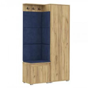 MBCUIAR5 - Set Cuier hol, 104x37x177 cm - 3 agatatori haine, hol, pantofar - Culoarea Stejar cu tapiterie Albastra /Gri / Verde - Img 3