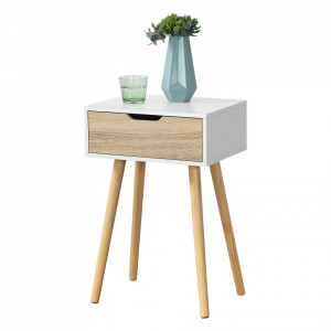 Noptiera Ostersund, 60 x 40 x 29,5 cm, PAL/PVC, alb/stejar, cu 1 sertar - P73606252