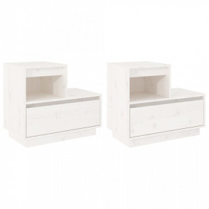 Noptiere, 2 buc., alb, 60x34x51 cm, lemn masiv de pin - V814377V - Img 1