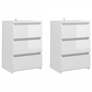Noptiere, 2 buc., alb extralucios, 40x35x62,5 cm, lemn compozit - V806224V