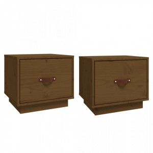 Noptiere, 2 buc, maro miere, 40x34x35 cm, lemn masiv de pin - V818292V