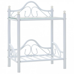 Noptiere 2 buc, otel si sticla securizata, 45x30,5x60 cm, alb - V246729V - Img 2