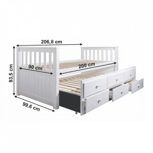Pat dublu copii cu spaţiu de depozitare, lemn de pin și MDF, alb - TP240365 - Img 3