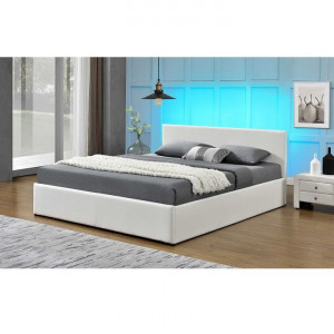 Pat matrimonial cu LED RGB, 160x200 cm, alb - TP242657 - Img 3