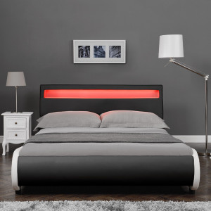 Pat tapitat cu LED, 140x200 cm, negru - P49148342 - Img 3
