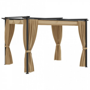 Pavilion cu draperii, gri taupe, 3 x 3 m, oțel - V313897V - Img 2